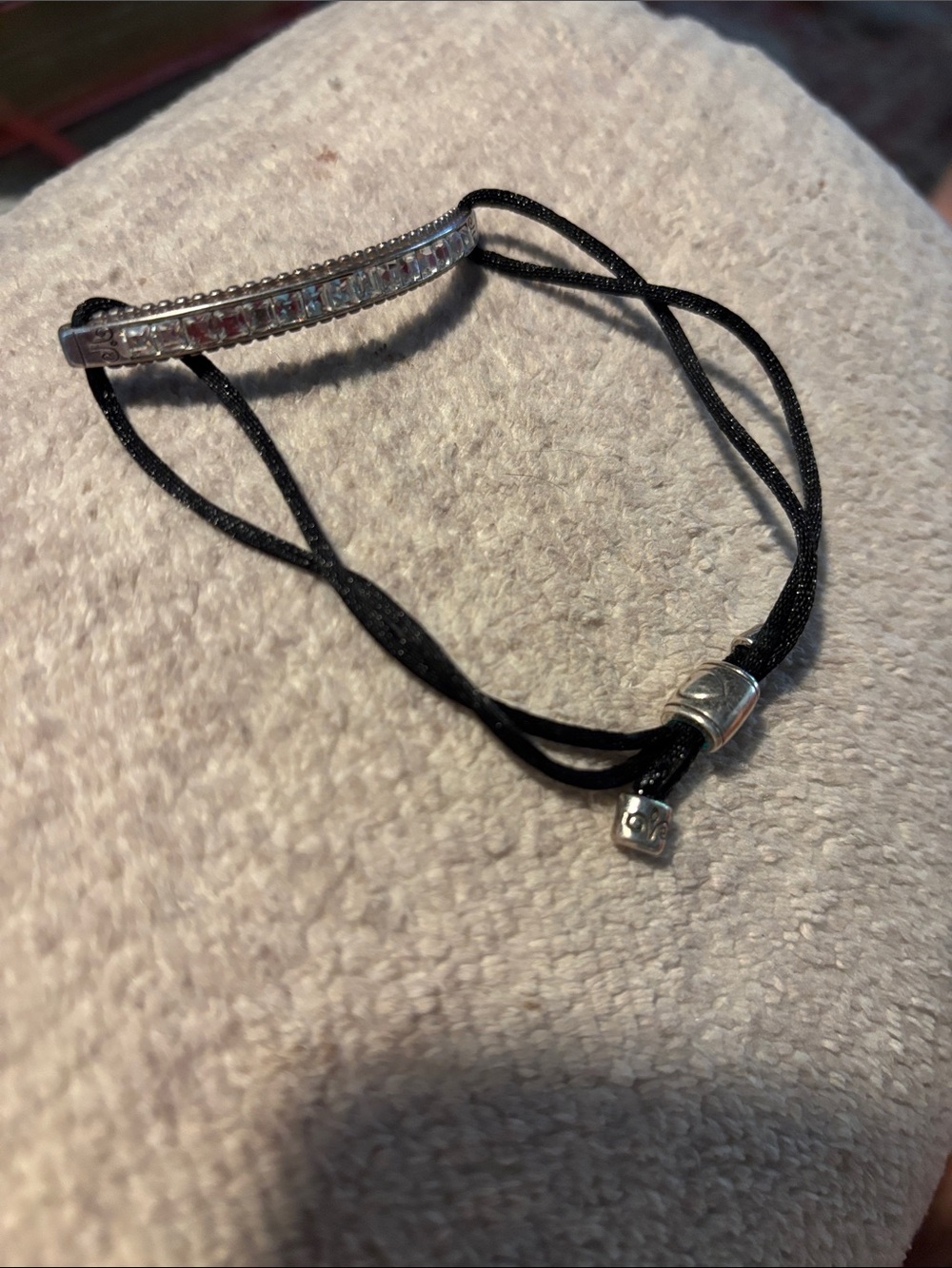 Brighton Silver Bar Bracelet with Clear Crystals - Black Cord - Picture 2 of 3